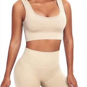 Cream ribbed workout set